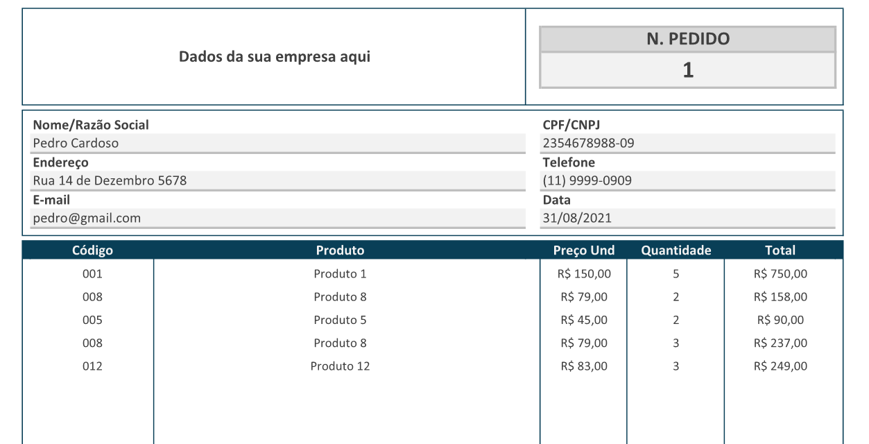 orçamentos e pedidos no excel