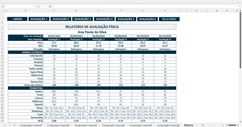 Formulário de avaliação física