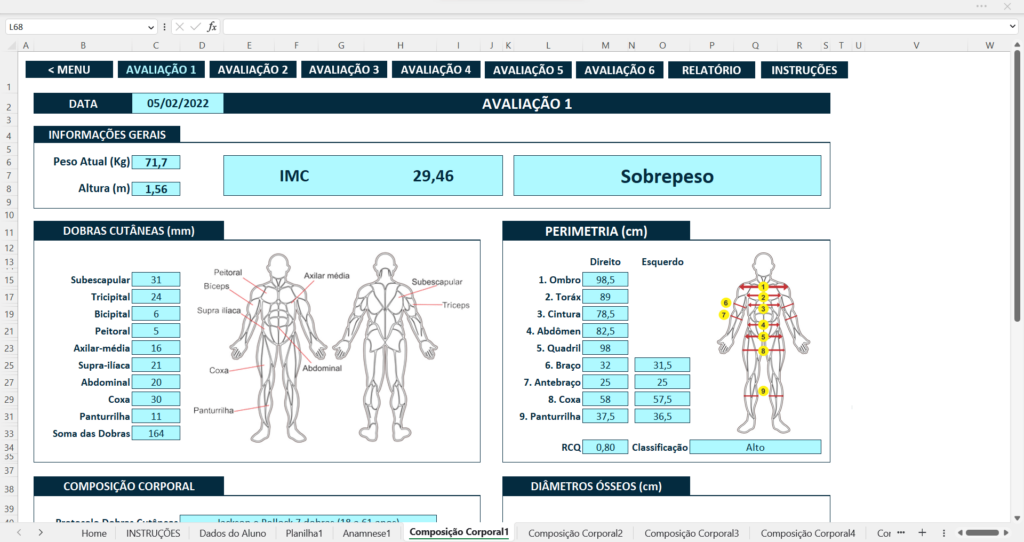 Planilha de avaliação física excel