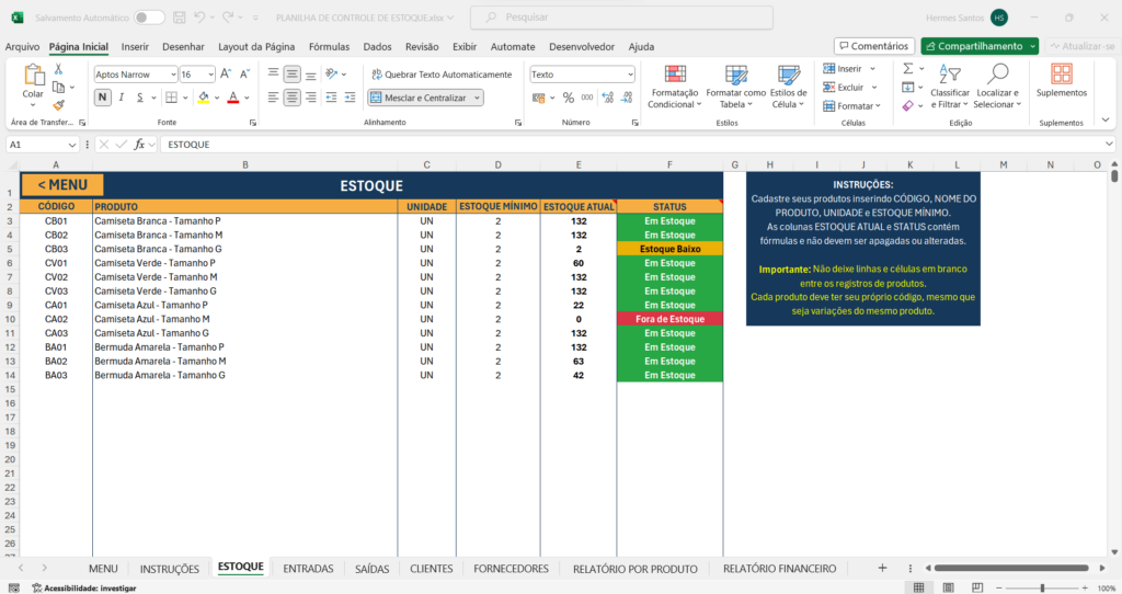 planilha de estoque excel