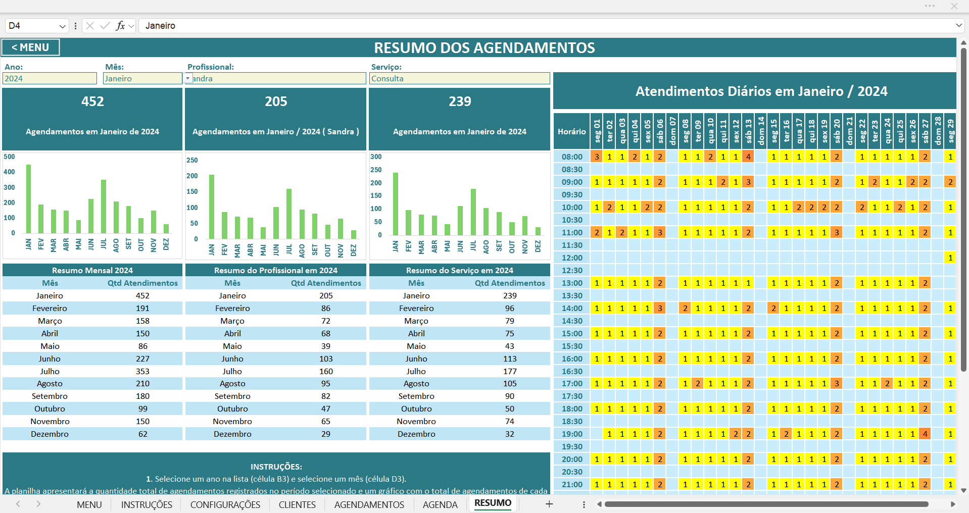 planilha de agendamento de horários