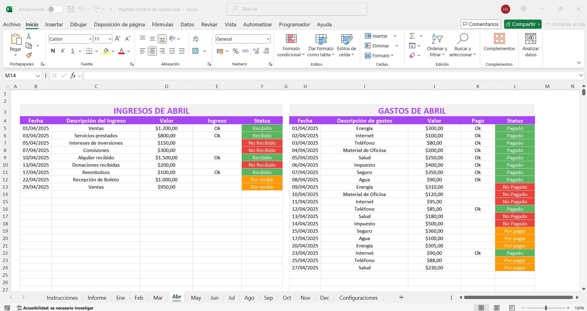 plantilla de control de gastos en excel