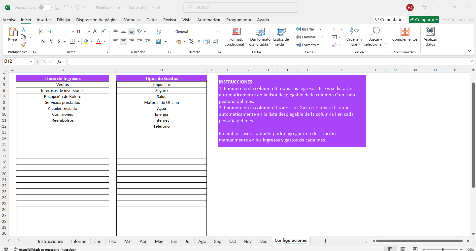 plantilla de gastos excel