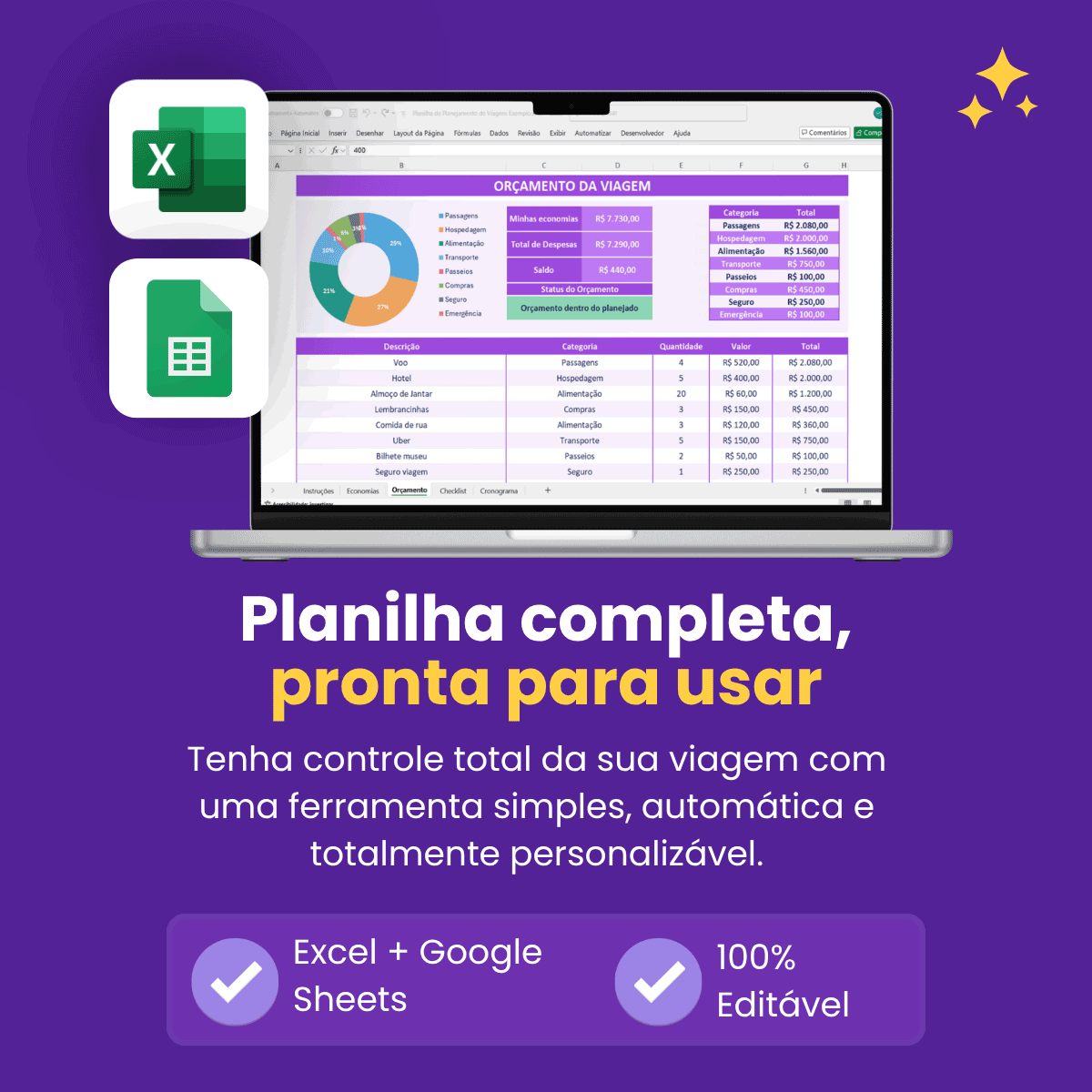 Planilha de planejamento de viagem