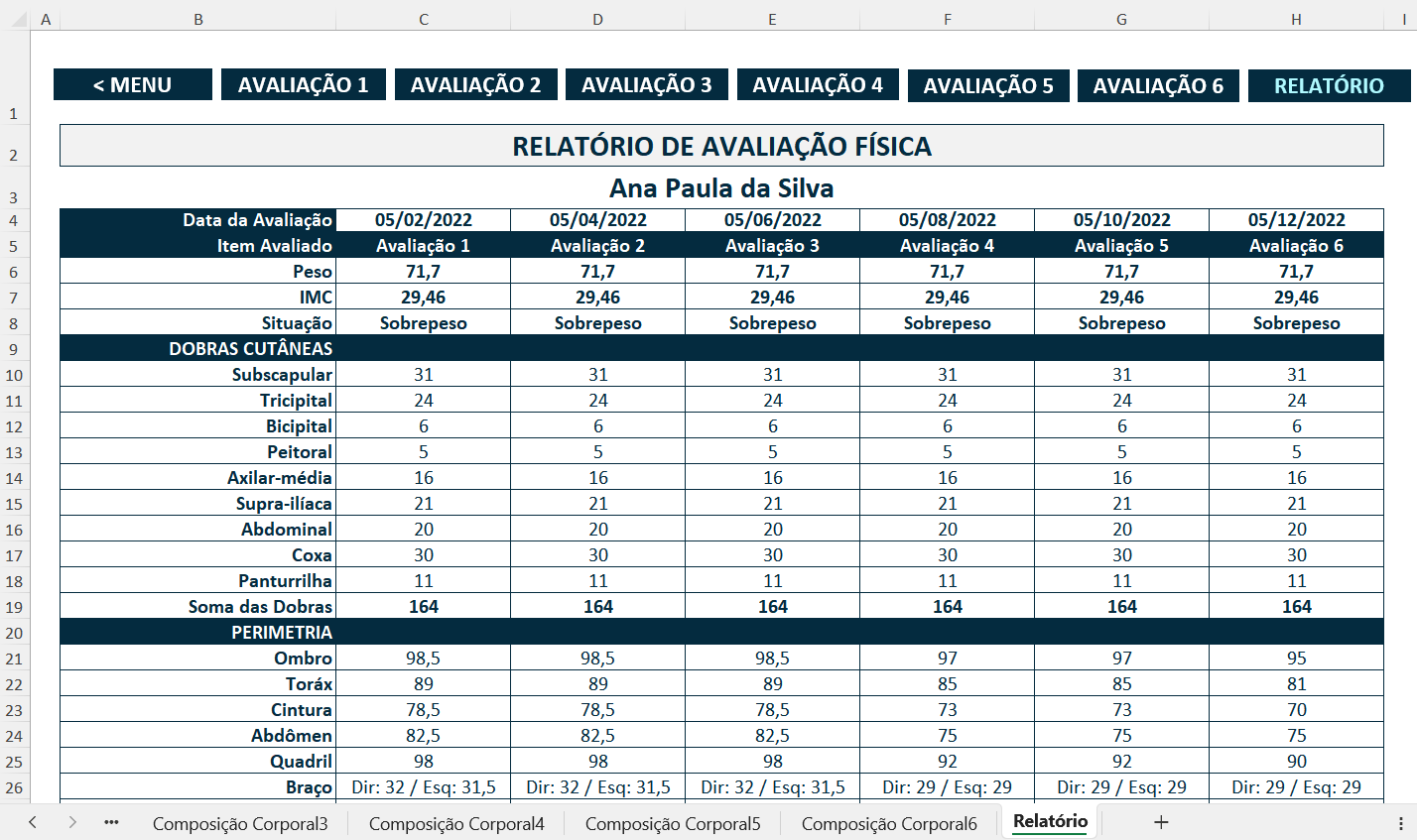 Protocolos da Planilha de Avaliação Física