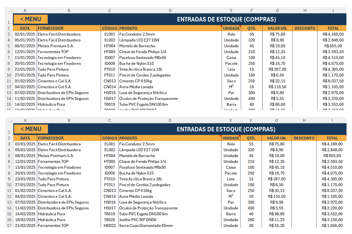 Entrada e Saída de Estoque no Excel