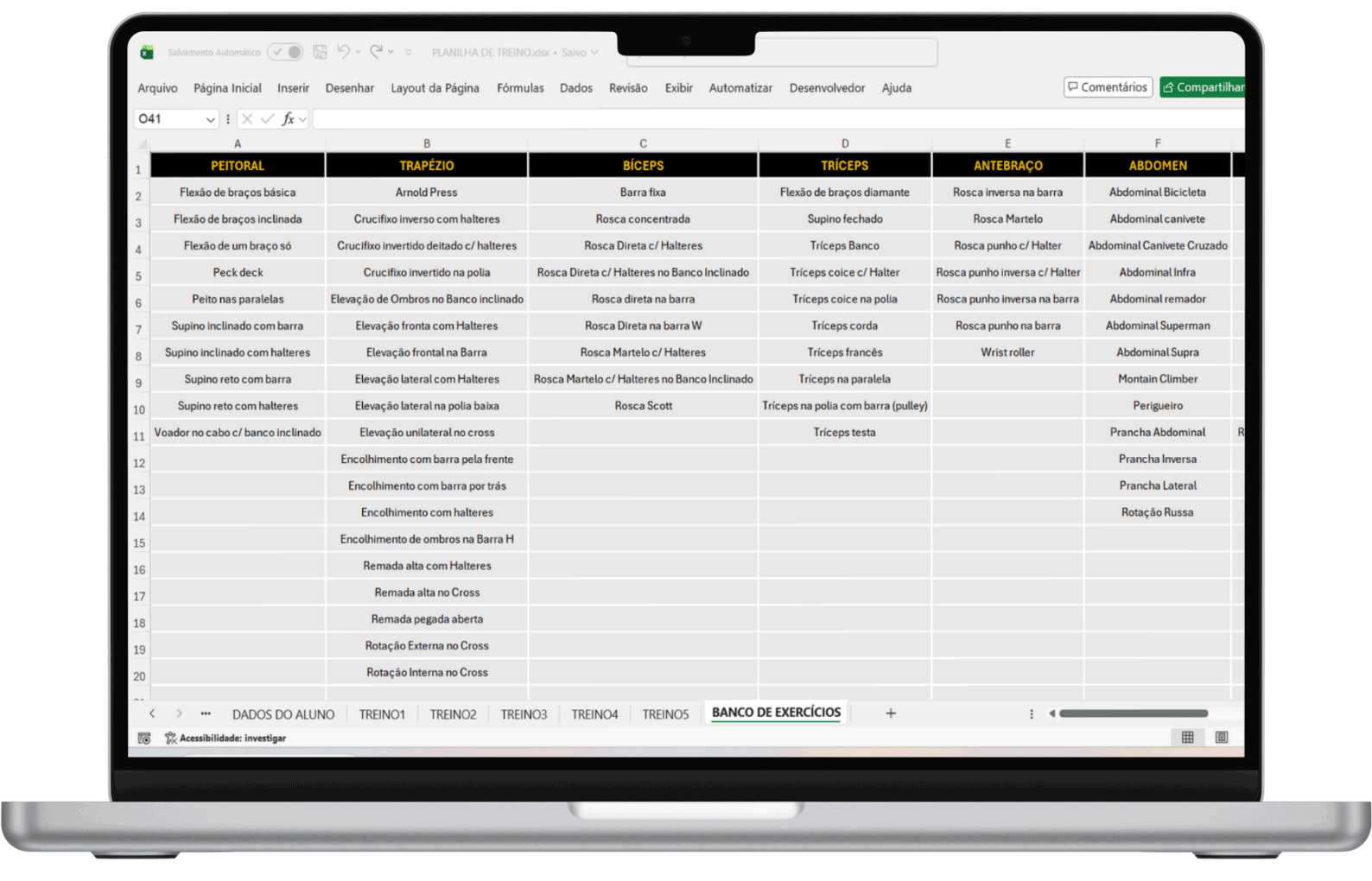 Banco de exercícios em Excel