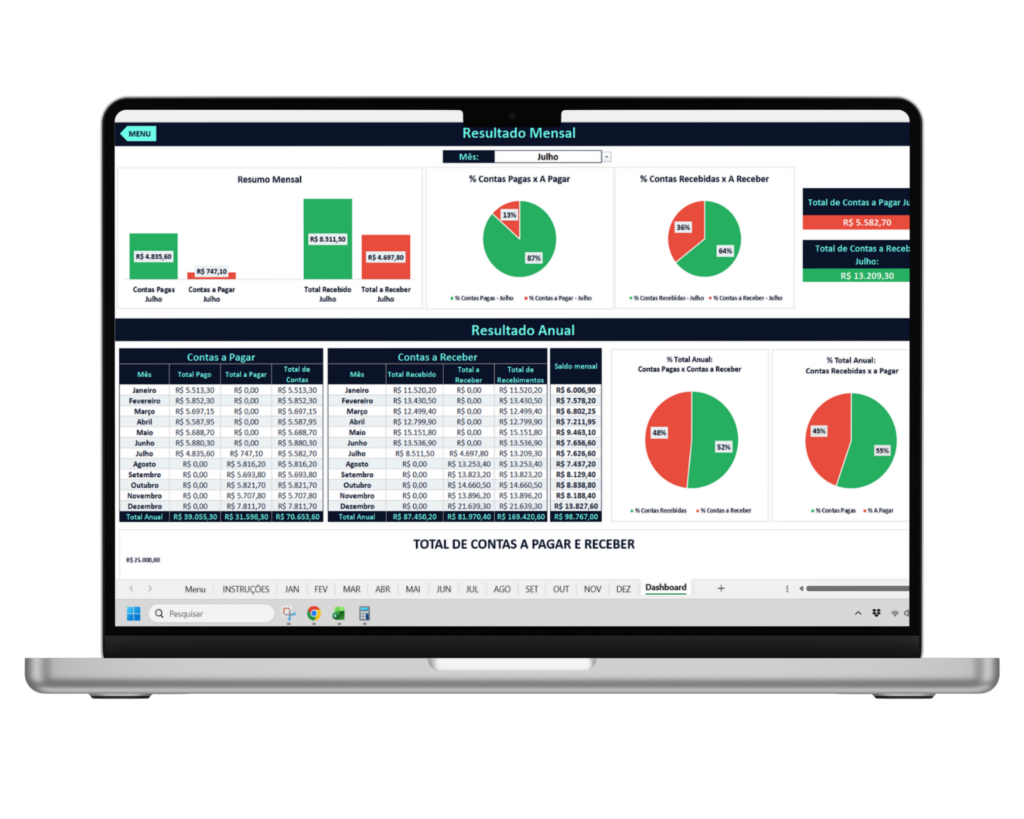 Planilha de Contas a Pagar e Receber em Excel com Dashboard Financeiro
