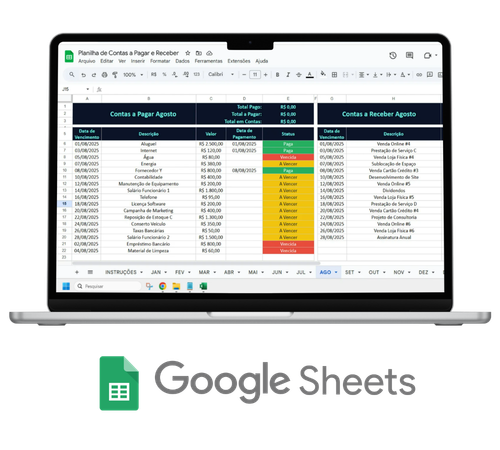Planilha de Contas a Pagar e Receber para Google Planilhas