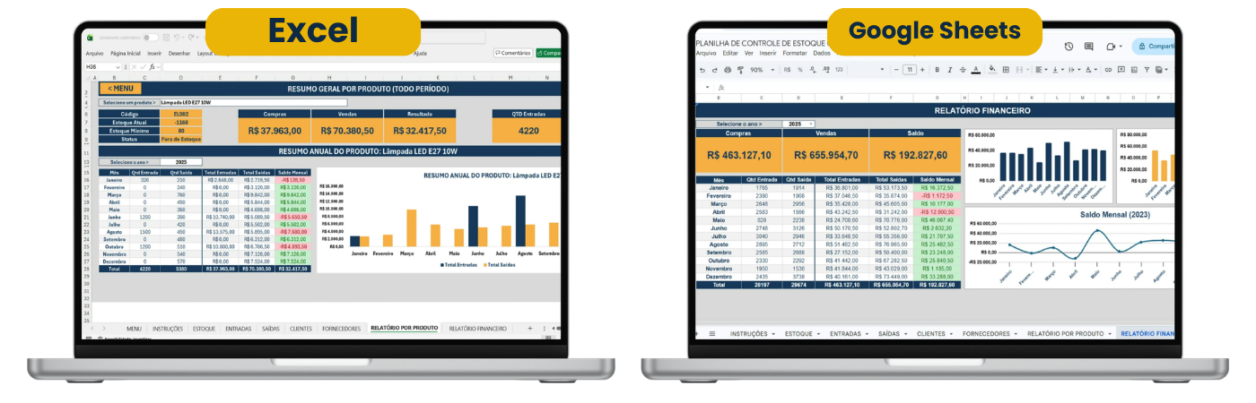 Controle de Estoque para Excel e Google Planilhas