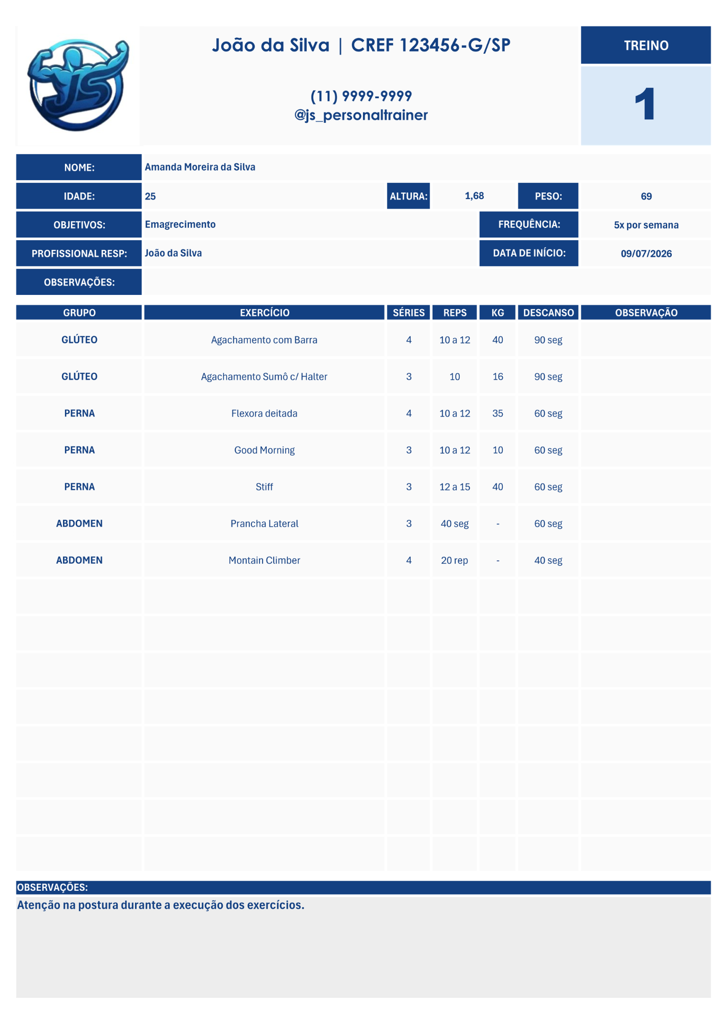 ficha para personal trainer