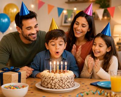 Família celebrando o aniversário de um dos seus membros
