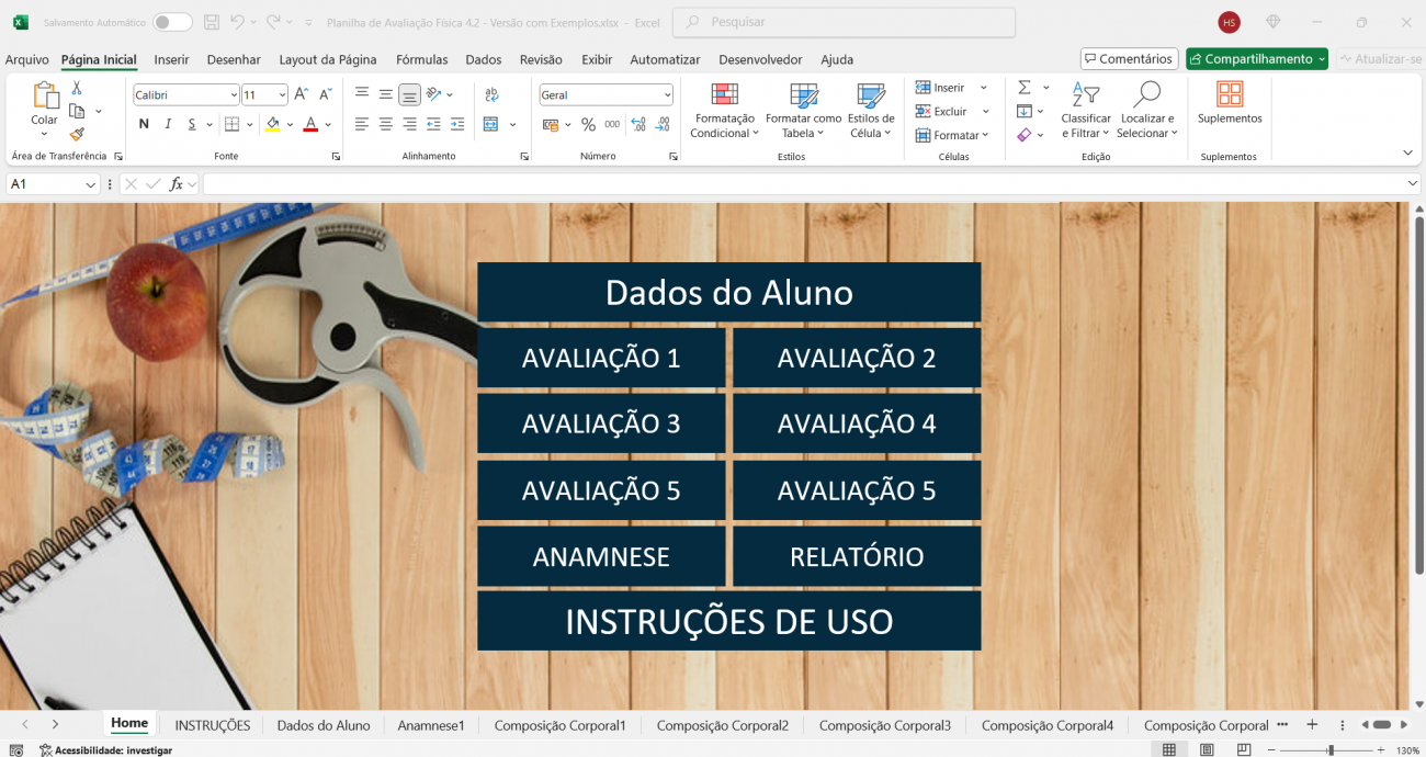 Planilha de Avaliação Fìsica - Menu