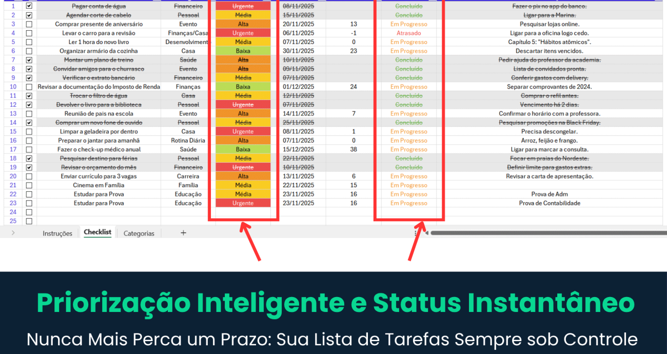 Planilha de Checklist no Excel