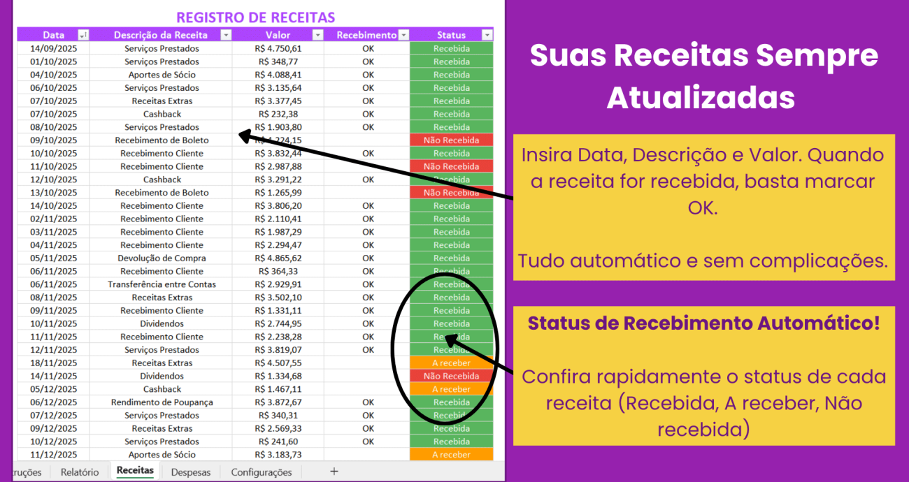 Planilha de Receitas Pessoais
